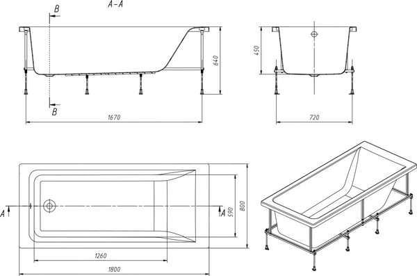 Купить Ванна акриловая Roca Easy 180x80 / 248618000 + 25P028000 в Гомеле