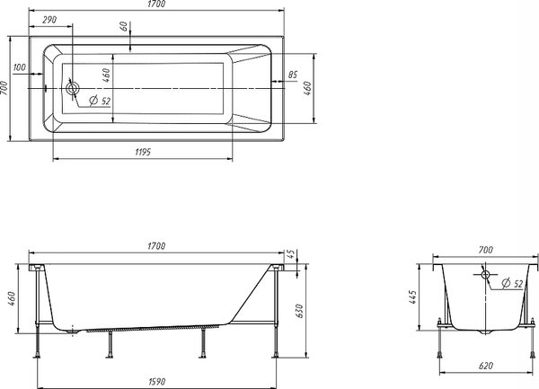 Купить Ванна акриловая Roca Leon 170x70 / 248658000 + 248660000 в Бобруйске