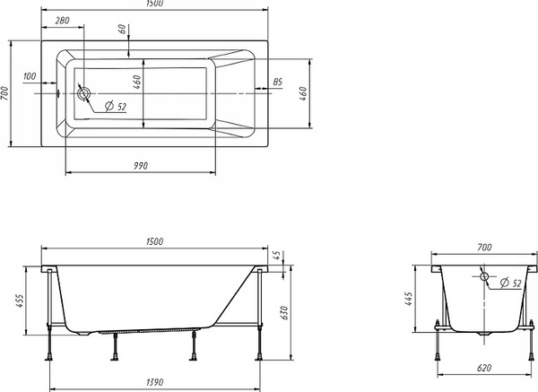 Купить Ванна акриловая Roca Leon 150x70 / 248659000 + 248661000 в Бобруйске