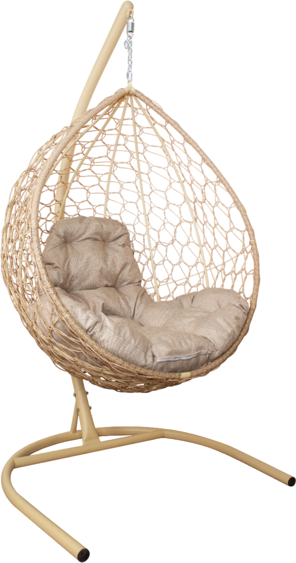 Кресло подвесное M-Group Капля Home / 11830501 (бежевый ротанг/лен подушка)