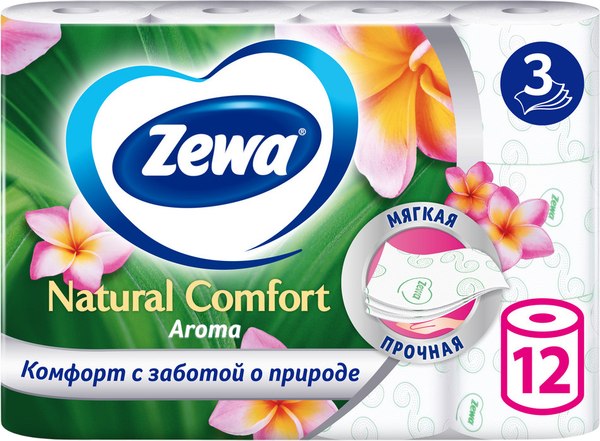 Туалетная бумага Zewa Natural Comfort Aroma 3-х слойная (12рул)