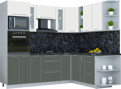 Кухонный гарнитур Интерлиния Мила Пластик 1.88x2.4 PR (зефирный/шторм/кастилло темный) - 