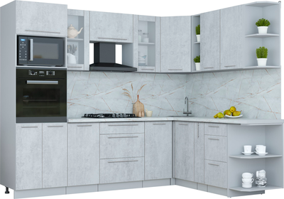 Кухонный гарнитур Интерлиния Мила Пластик 1.88x2.6 PR (оксид светлый/оксид светлый/серый каспий) - 