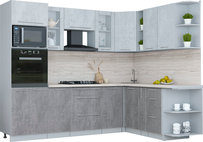 Кухонный гарнитур Интерлиния Мила Пластик 1.88x2.6 PR (оксид светлый/оксид темный/травертин серый) - 