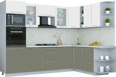 Кухонный гарнитур Интерлиния Мила Пластик 1.88x2.8 PR (зефирный/кварцевый/опал светлый) - 