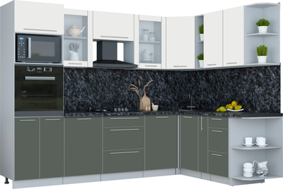 Кухонный гарнитур Интерлиния Мила Пластик 1.88x2.8 PR (зефирный/шторм/кастилло темный) - 