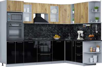 Кухонный гарнитур Интерлиния Мила Пластик 1.88x2.8 PR (дуб эпоксид/черный/кастилло темный) - 