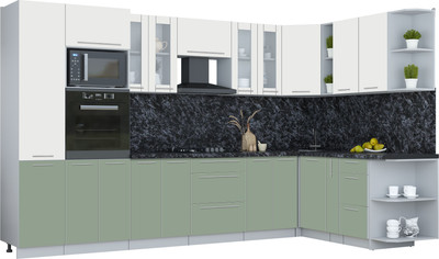 Кухонный гарнитур Интерлиния Мила Пластик 1.88x3.4 PR (зефирный/полынь/кастилло темный) -