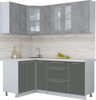 Кухонный гарнитур Интерлиния Мила Пластик 1.2x1.9 (оксид темный/шторм/травертин серый) - 