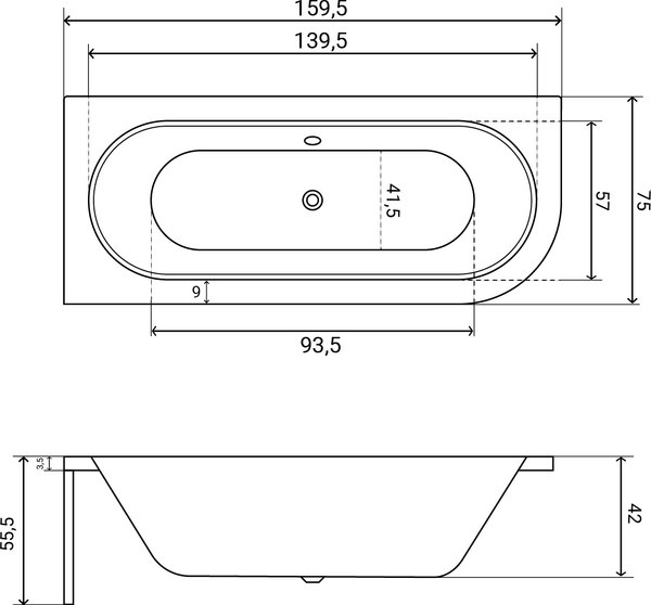 Ванна акриловая Lauter Bliss 160 L / 21201061L (с каркасом/серый подголовн/белый лицевой экран)