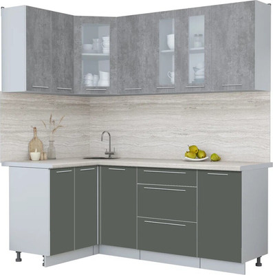 Кухонный гарнитур Интерлиния Мила Пластик 1.2x2.0 (оксид темный/шторм/травертин серый) - 