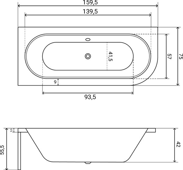 Ванна акриловая Lauter Bliss 160 L / 21201061L (с каркасом и лицевым экраном черного цвета)