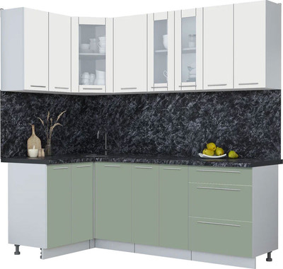 Кухонный гарнитур Интерлиния Мила Пластик 1.2x2.2 (зефирный/полынь/кастилло темный) - 