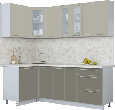 Кухонный гарнитур Интерлиния Мила Пластик 1.2x2.2 (латте/кварцевый/опал светлый) - 