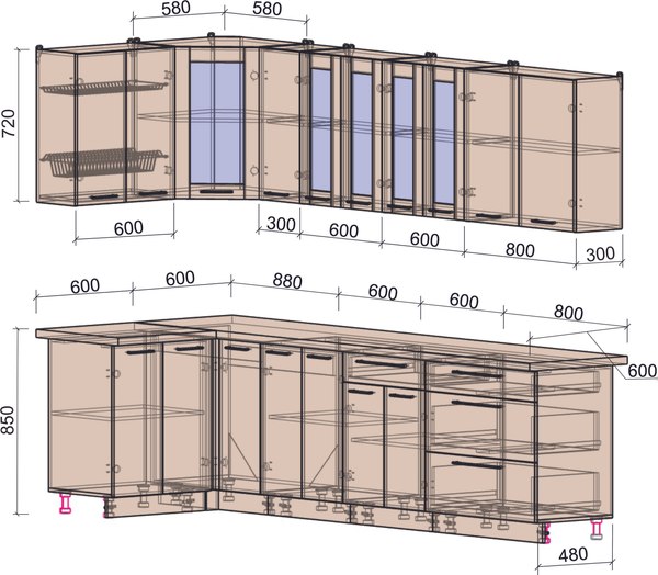 Купить Кухонный гарнитур Интерлиния Мила Пластик 1.2x2.9 в Бобруйске