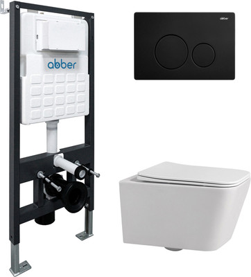 Унитаз подвесной с инсталляцией Abber Rechteck AC1201-AC0105-AC0121MB (с кнопкой смыва) - 