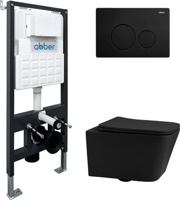 Унитаз подвесной с инсталляцией Abber Rechteck AC1201MB-AC0105-AC0121MB (с кнопкой смыва) - 
