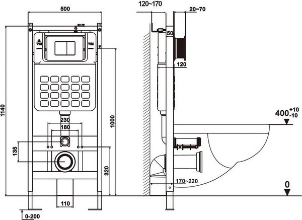 Унитаз подвесной с инсталляцией Abber Rechteck AC1201-AC0105-AC0121MB (с кнопкой смыва)