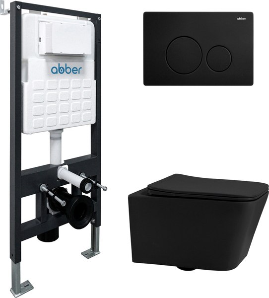 Унитаз подвесной с инсталляцией Abber Rechteck AC1201MB-AC0105-AC0121MB (с кнопкой смыва)
