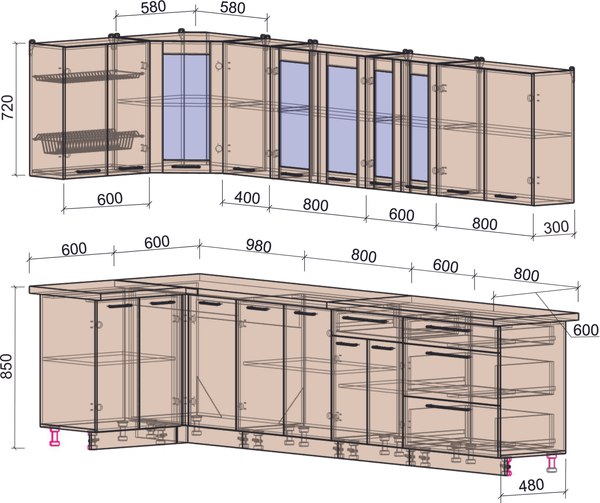 Кухонный гарнитур Интерлиния Мила Пластик 1.2x3.2 (оксид светлый/шторм/травертин серый)