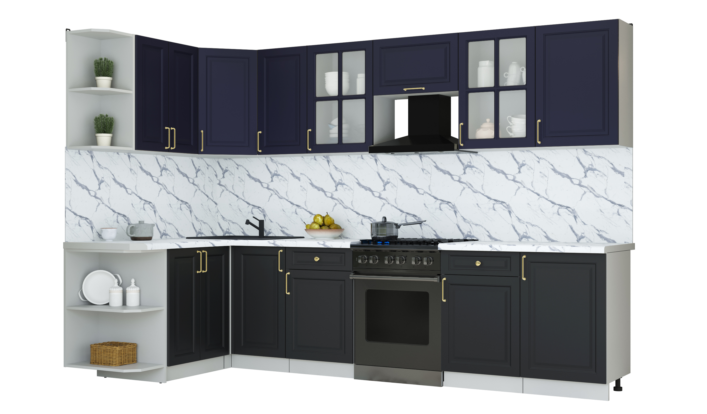 Кухонный гарнитур Interline Мила Шато 1.5x3.1 LV (индиго/черный/белый гранит)