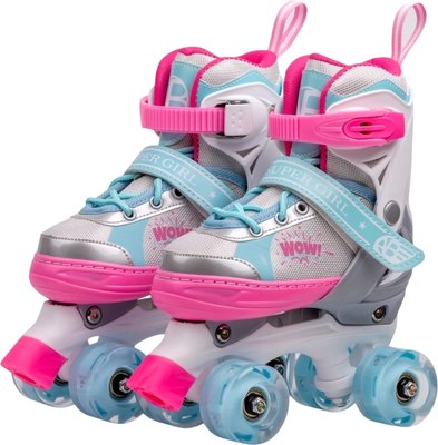 Роликовые коньки Amarobaby Wow / AB24-35WOW/1906-26 (р.26-29, розовый/голубой) - 