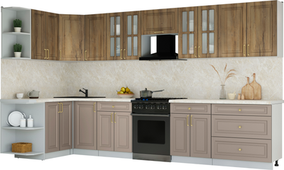 Кухонный гарнитур Интерлиния Мила Шато 1.5x3.6 LV (дуб вотан/луна/опал светлый) -