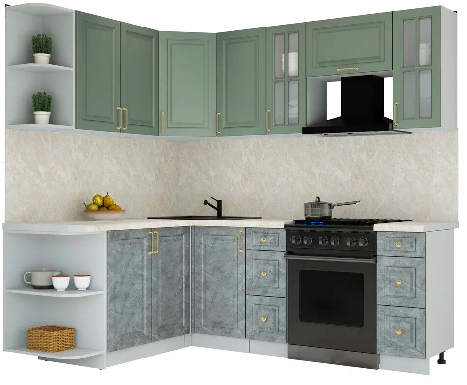 Кухонный гарнитур Interline Мила Шато 1.7x2.2 LV (мята/керамика/опал светлый)