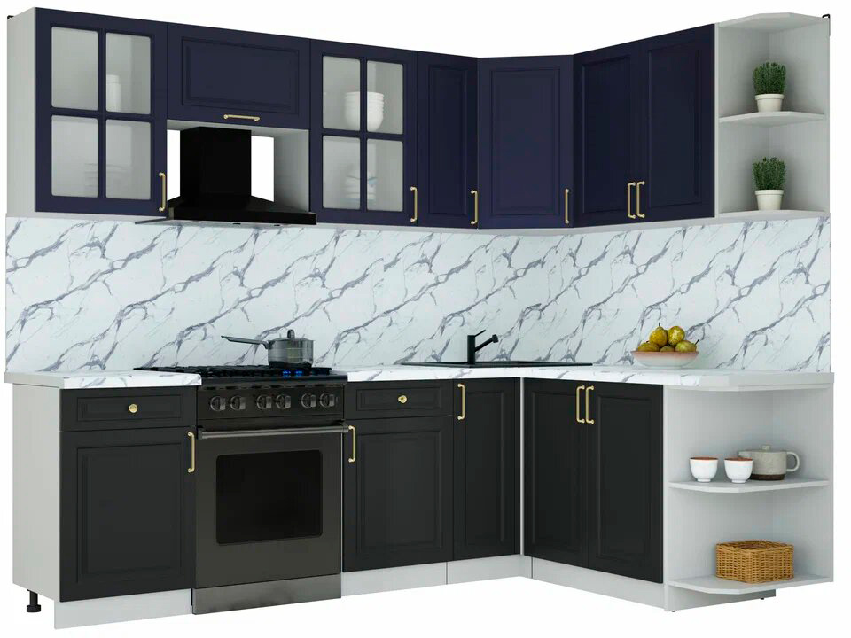 Кухонный гарнитур Interline Мила Шато 1.7x2.5 PR (индиго/черный/белый гранит)
