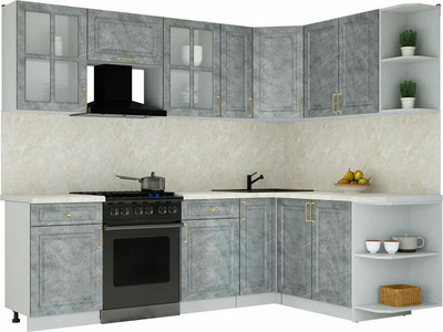 Кухонный гарнитур Интерлиния Мила Шато 1.7x2.5 PR (керамика/керамика/опал светлый) - 