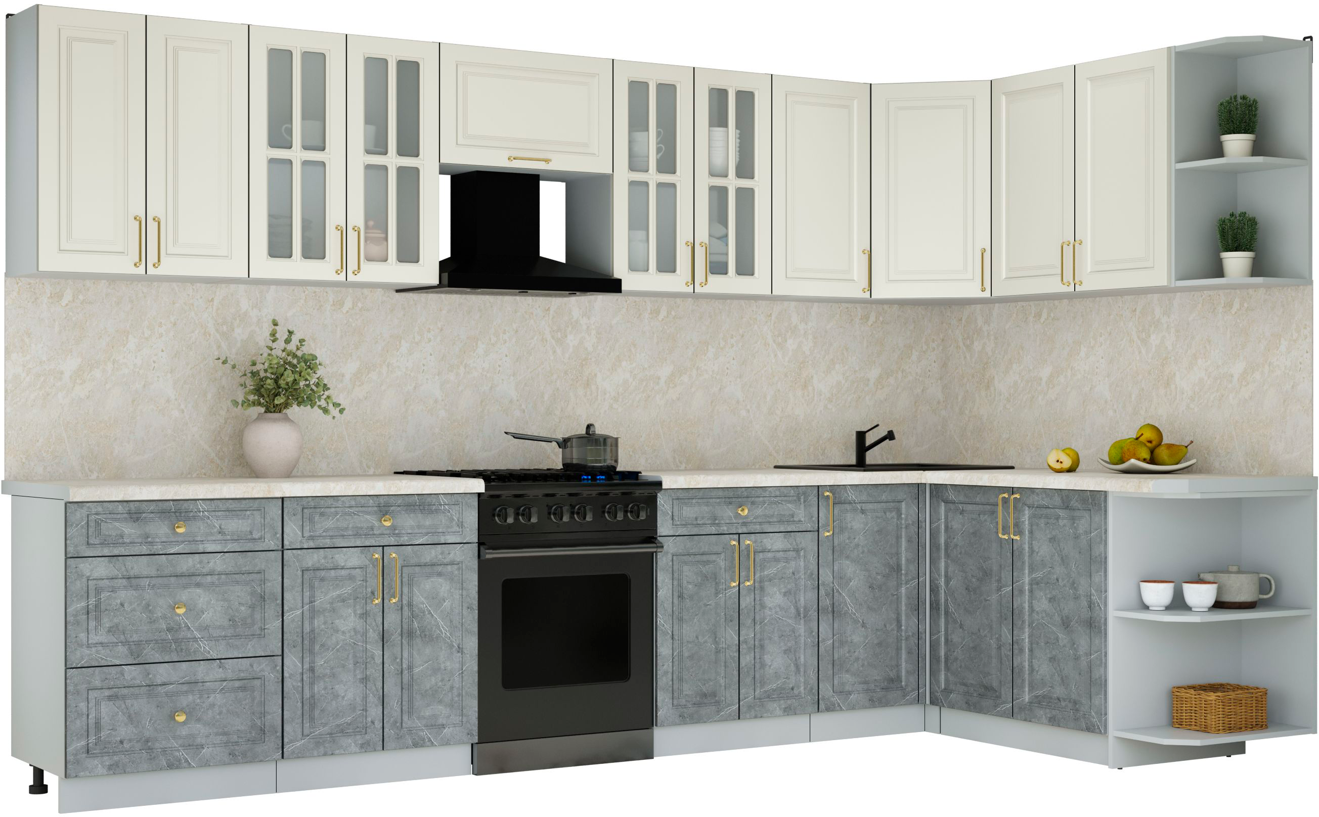 Кухонный гарнитур Interline Мила Шато 1.7x3.4 PR (белый/керамика/опал светлый)