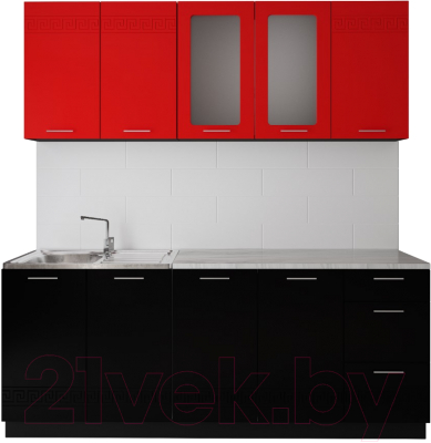 Готовая кухня Артём-Мебель Оля СН-114 МДФ 1.8м со стеклом (глянец красно-черный)