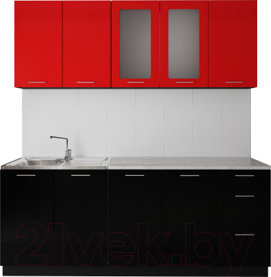Готовая кухня Артём-Мебель Оля СН-114 МДФ 2.0 со стеклом (глянец красный/черный)