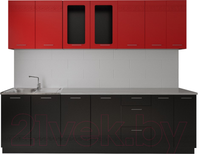 Готовая кухня Артём-Мебель Оля СН-114 МДФ 2.6 со стеклом (глянец красный/черный)