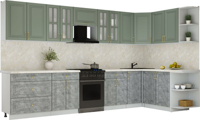 Кухонный гарнитур Интерлиния Мила Шато 1.7x3.6 PR (мята/керамика/опал светлый) - 