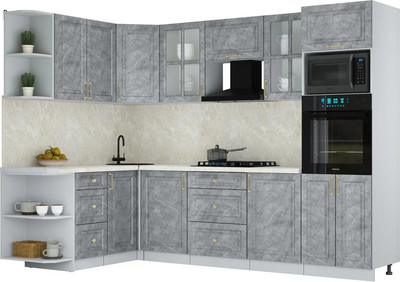 Кухонный гарнитур Интерлиния Мила Шато 1.68x2.8 ВТ LV (керамика/керамика/опал светлый) - 