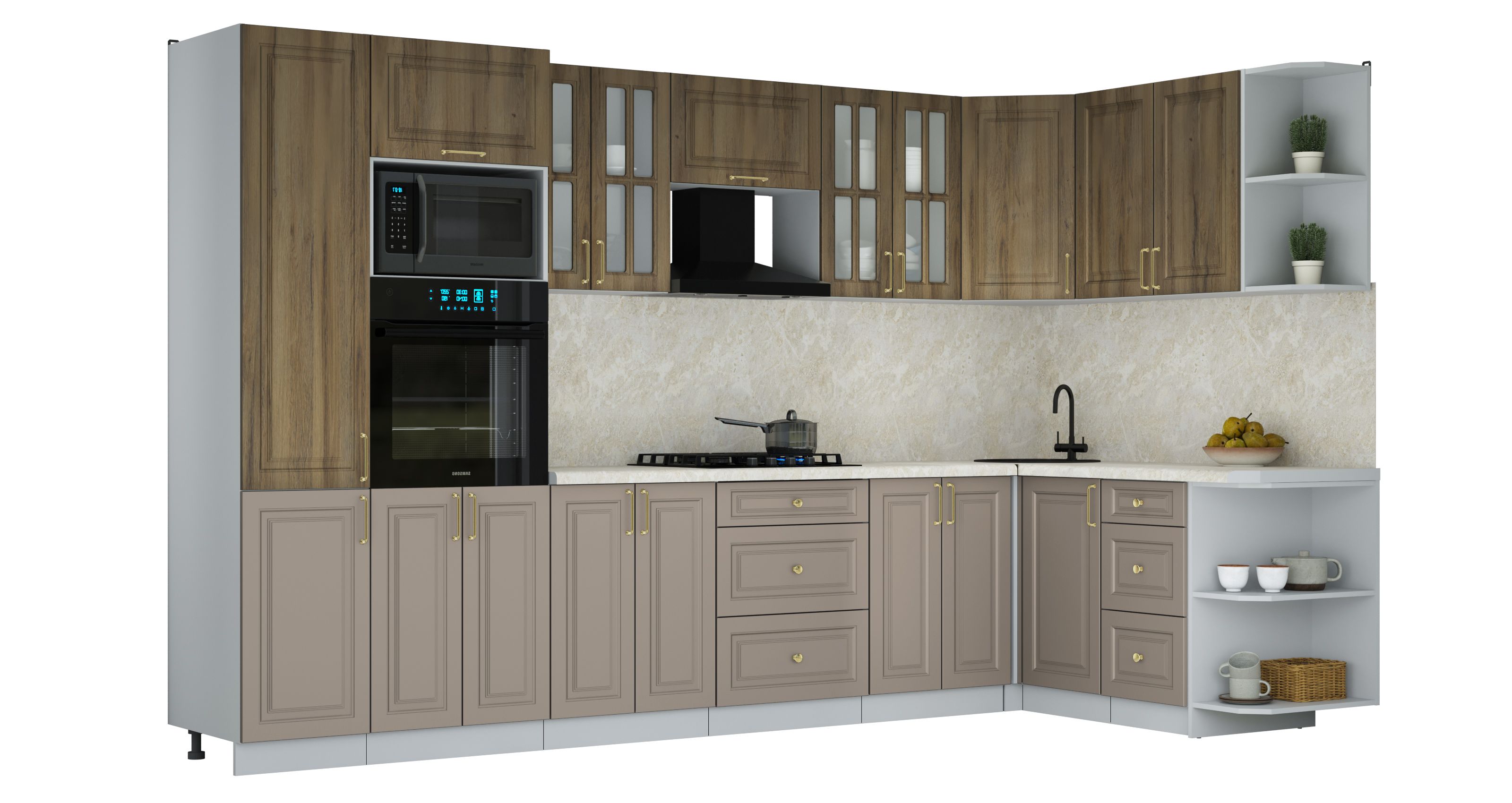 Кухонный гарнитур Interline Мила Шато 1.68x3.4 ВТ PR (дуб вотан/луна/опал светлый)