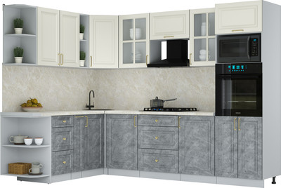 Кухонный гарнитур Интерлиния Мила Шато 1.88x2.8 ВТ LV (белый/керамика/опал светлый) - 