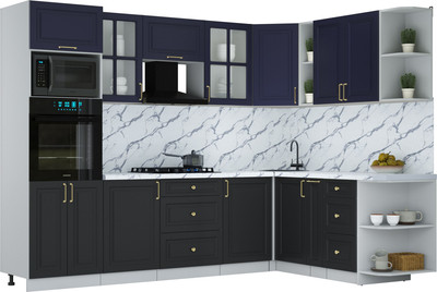 Кухонный гарнитур Интерлиния Мила Шато 1.88x2.8 ВТ PR (индиго/черный/белый гранит) - 
