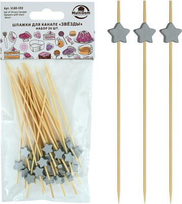 Набор шпажек для канапе Мультидом Звезды VL80-592 (24шт, серебряный) - 