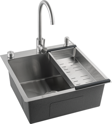 Мойка кухонная со смесителем Futur FK 5050 Eco Embossing Pop-up Mixer plus (сатин) - 