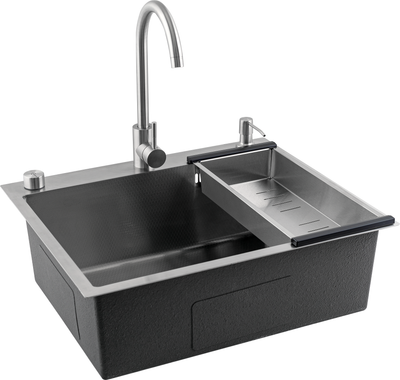 Мойка кухонная со смесителем Futur FK 6050 Eco Embossing Pop-up Mixer plus (сатин) - 