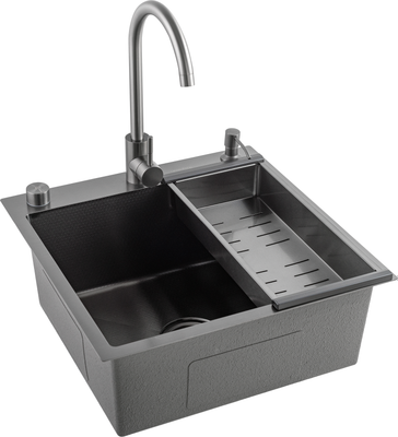 Мойка кухонная со смесителем Futur FK 5050 Eco Embossing Pop-up Mixer plus (черный нано) - 