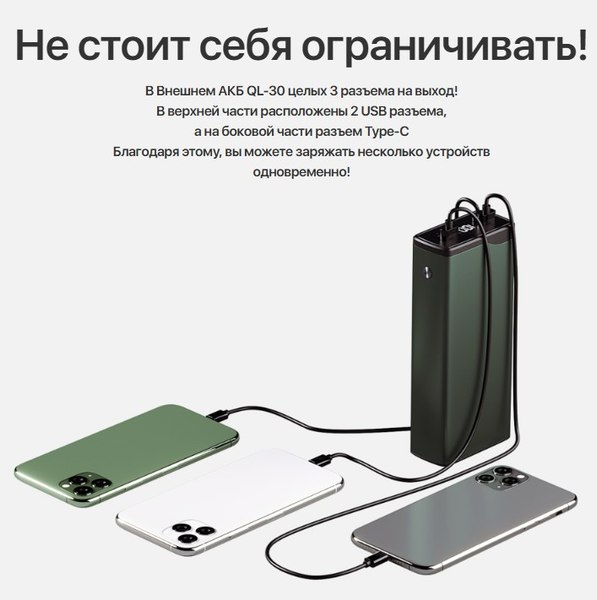 Портативное зарядное устройство Olmio QL-30 30000mAh (серый)