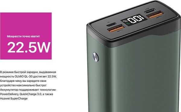Портативное зарядное устройство Olmio QL-30 30000mAh (серый)