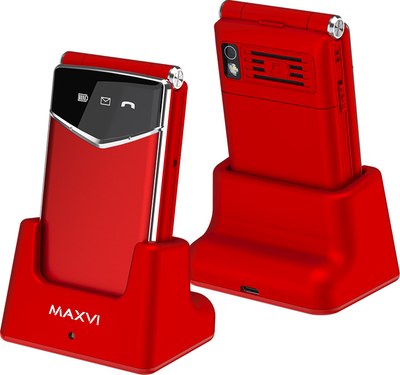 Мобильный телефон Maxvi E 11ds (красный/серебристый) - 
