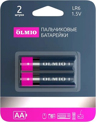 Комплект батареек Olmio AA/LR06 Alkaline (2шт) - 
