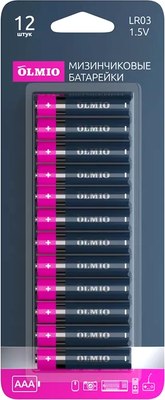 Комплект батареек Olmio AAA/LR03 Alkaline (12шт) - 