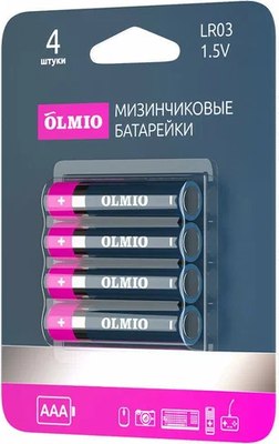 Комплект батареек Olmio AAA/LR03 Alkaline (4шт) - 