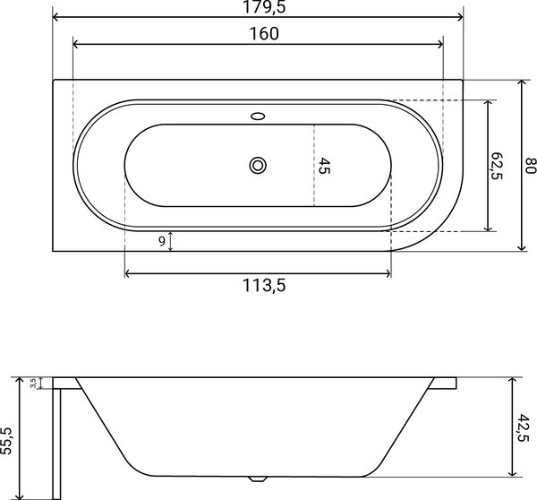 Ванна акриловая Lauter Bliss 180 L / 21201081L (с каркасом и белым лиц.экраном)